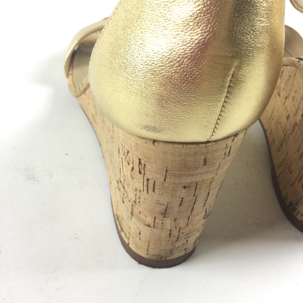 ANN TAYLOR Brett Cork Metallic Gold Wedge Ankle Strap Sandal Sz 9 - Picture 6 of 12